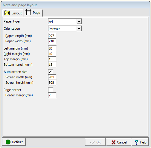 page layout dialog