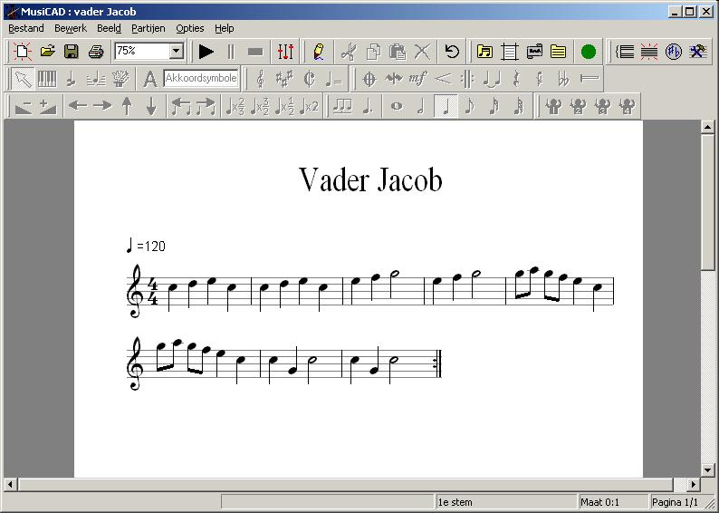 MusiCAD Vader Jacob - hoofdscherm