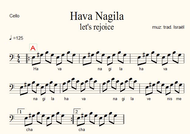 Hava Naguila - cello-broken-chords